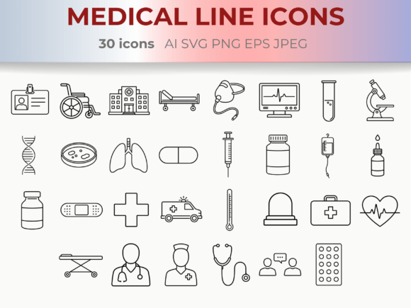 Download Medical &amp; Healthcare Line Icons SVG - Medical Collection