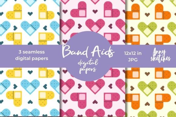 Download Heart Band Aids Digital Papers – Medical - Band Collection