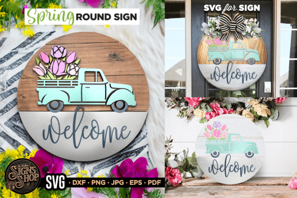 Download Welcome Spring Truck | SVG Round Sign - Premium Resources