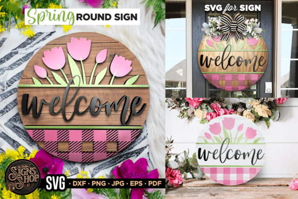 Download Welcome Pink Plaid | SVG Round Sign - Premium Resources